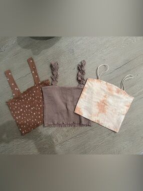 American Eagle & Forever 21 Crop Top Brown & Tan Smocked Tank Tops - 3-Pack